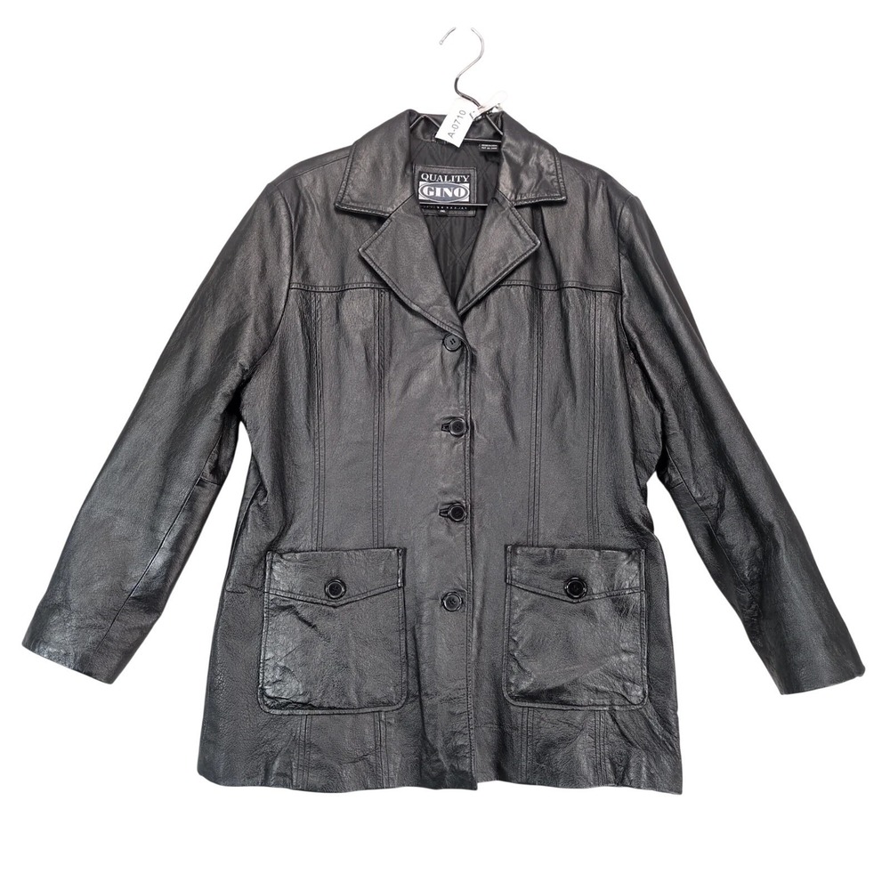 Vintage 90s Gino Black Leather Blazer Jacket Womens Plus Size 1X Classic Goth